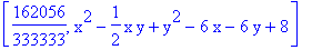 [162056/333333, x^2-1/2*x*y+y^2-6*x-6*y+8]